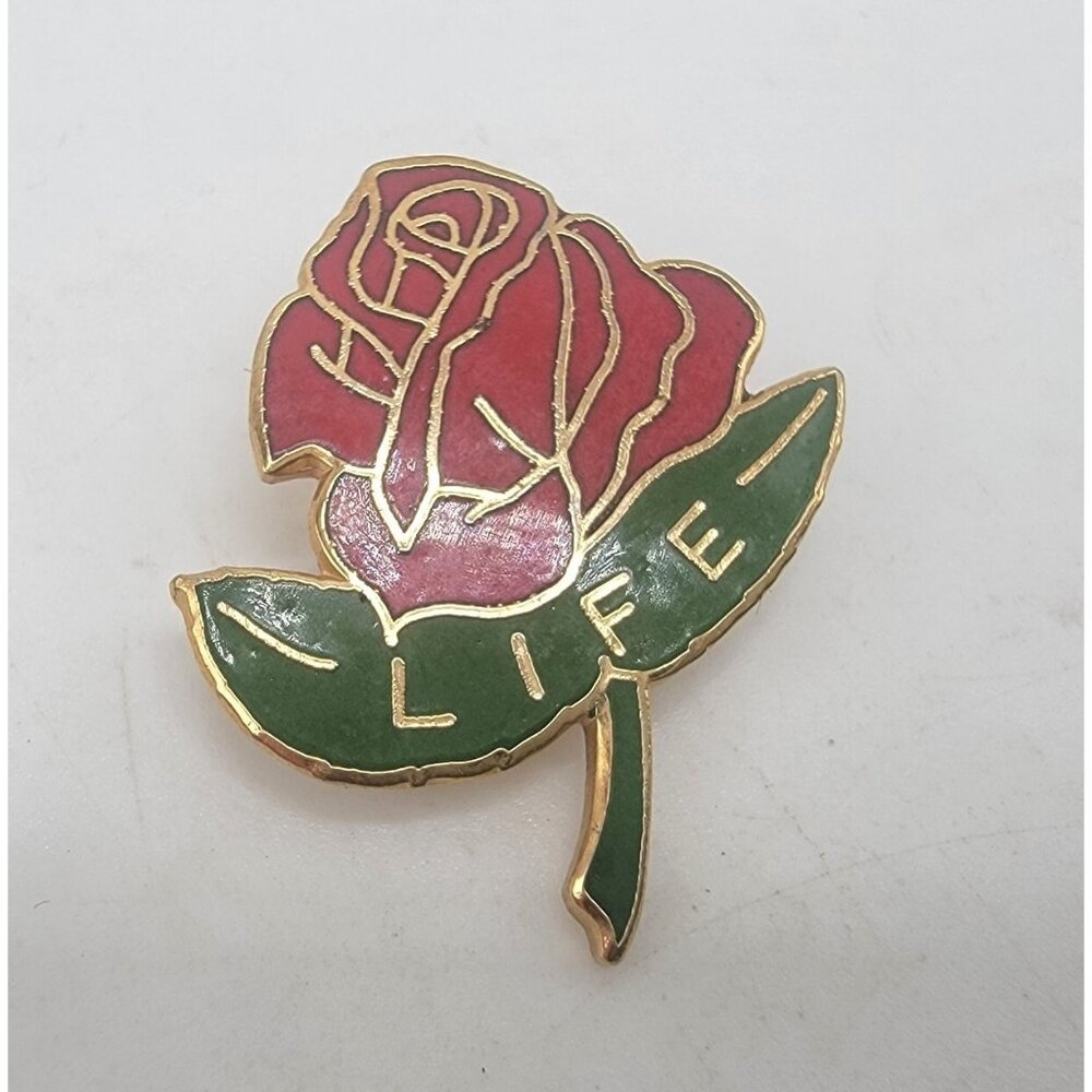 Vintage Rose‎ Flower Pendant Brooch Pin Gold Tone Metal LIFE